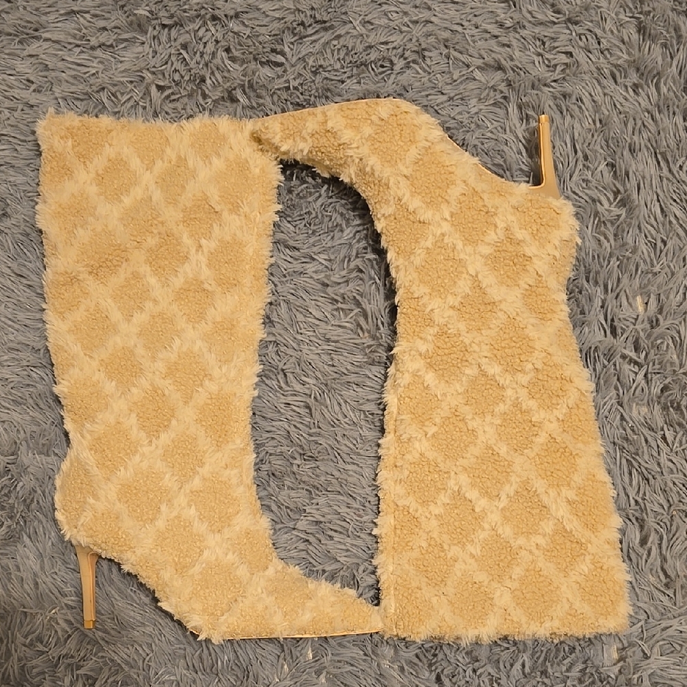 Faux Fur Knee-High Boots in Cream